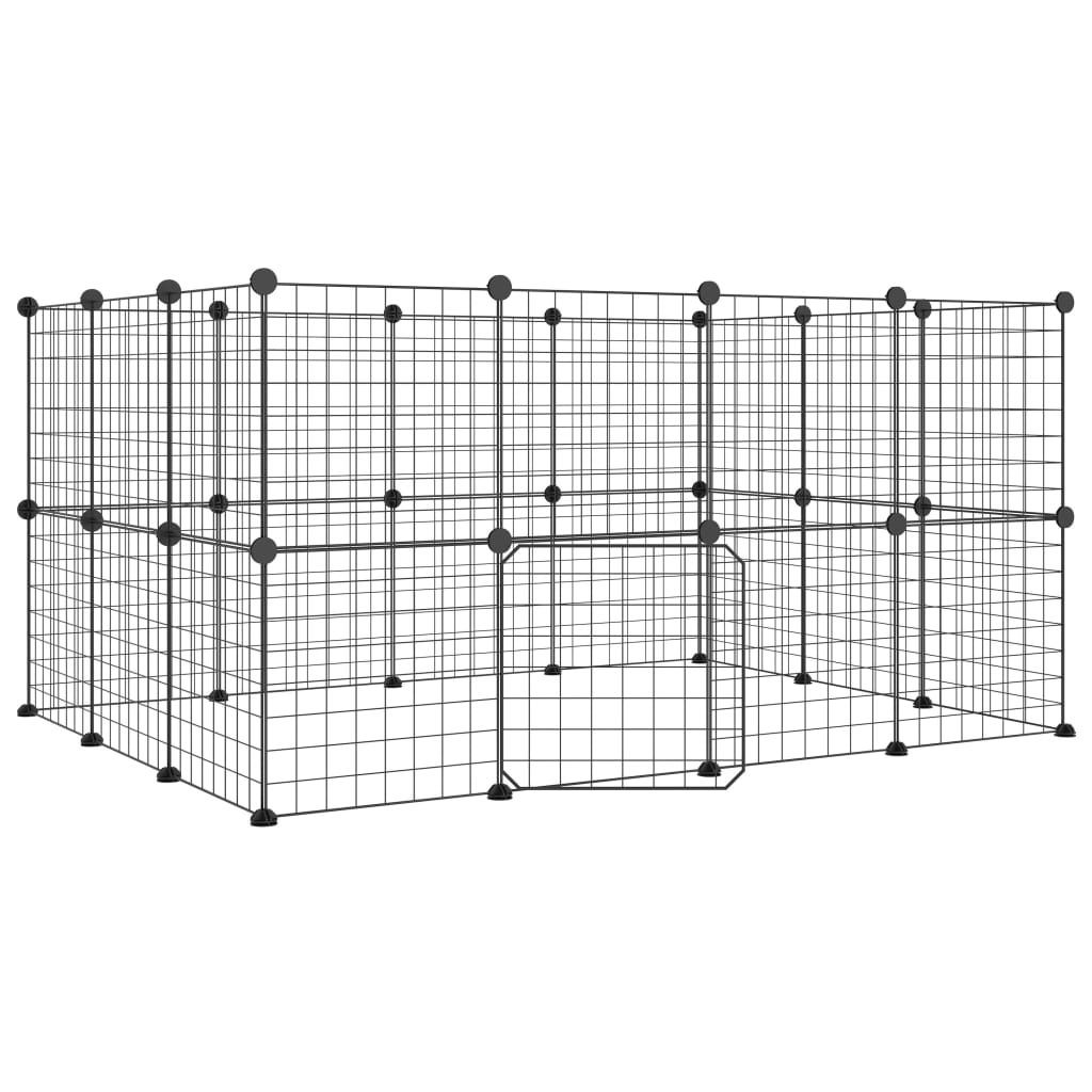 vidaXL Клетка за животни с врата, 28 панела, черна, 35x35 см, стомана