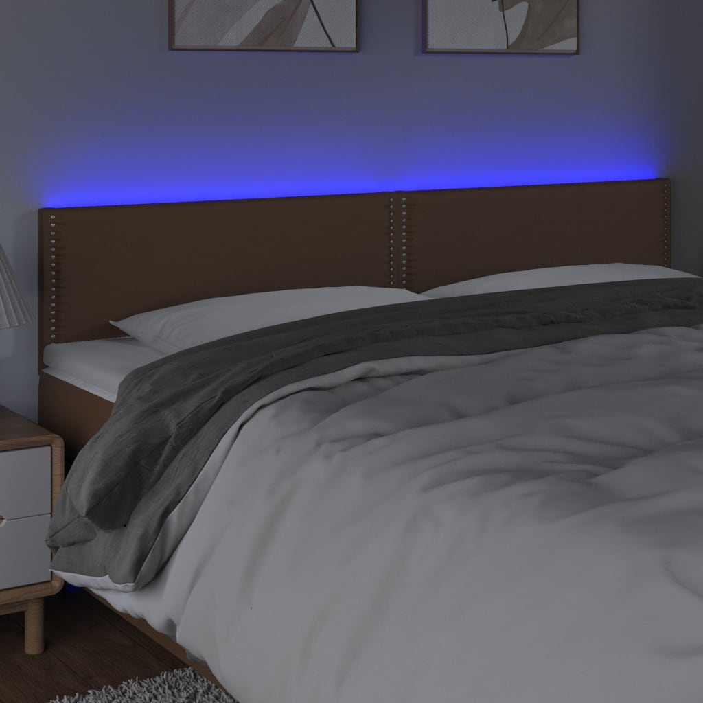 vidaXL LED Горна табла за легло, кафява, 180x5x78/88 см
