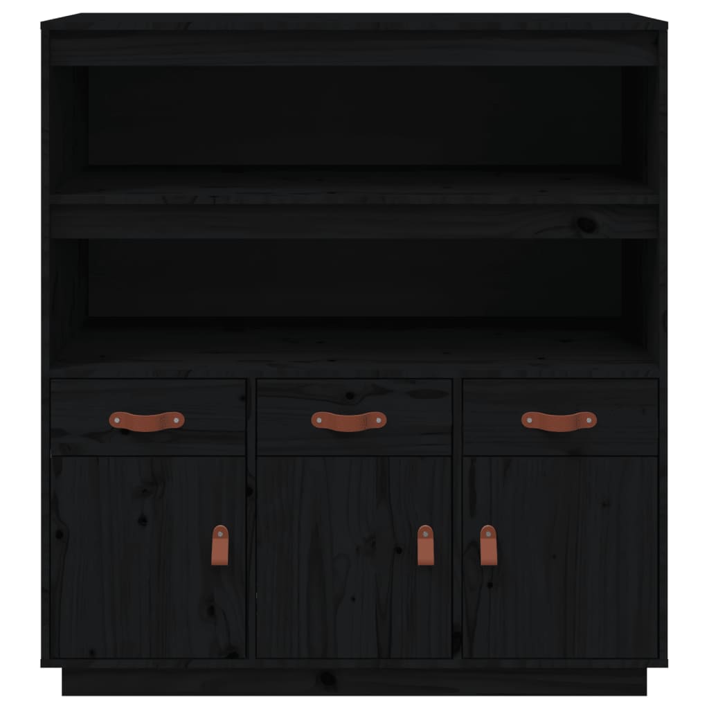 vidaXL Висок шкаф, черен, 100x40x108,5 см, борово дърво масив