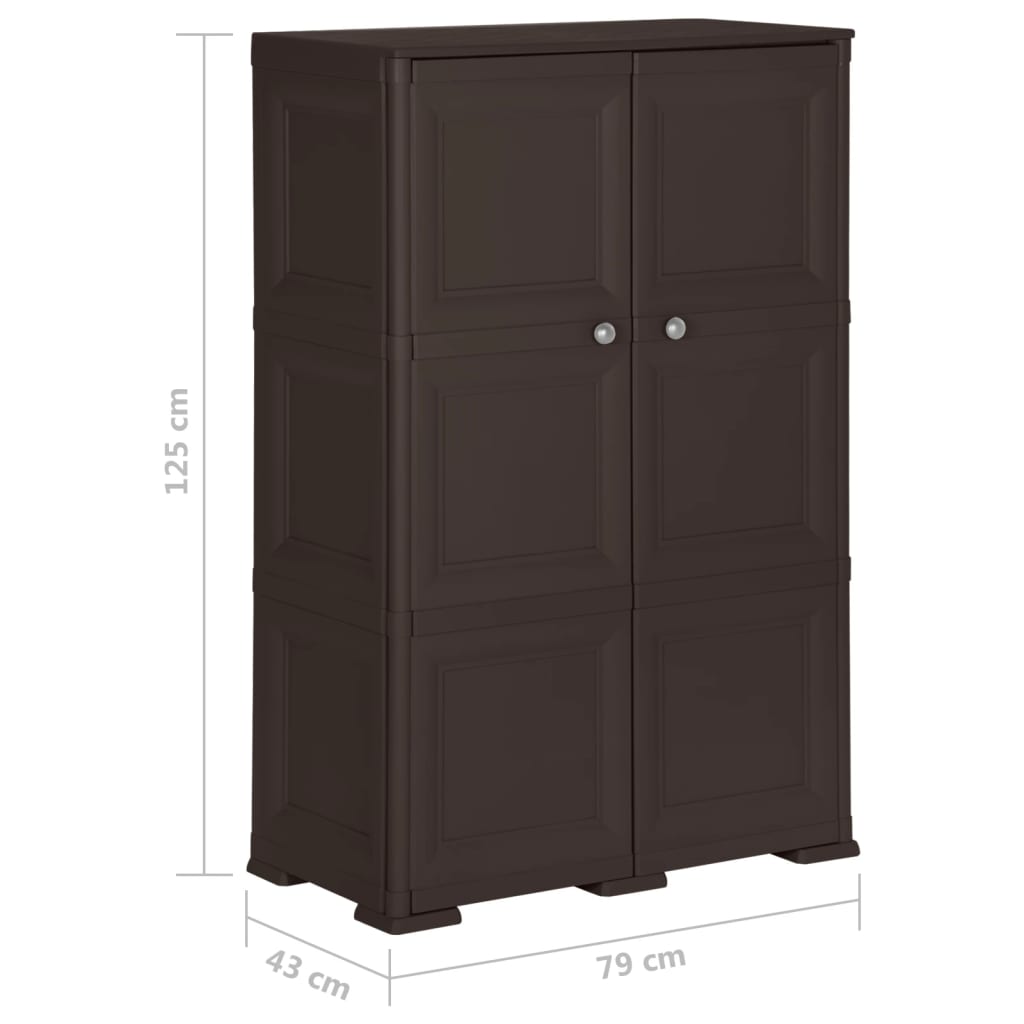 vidaXL Пластмасов шкаф, 79x43x125 см, дървен дизайн, кафяв