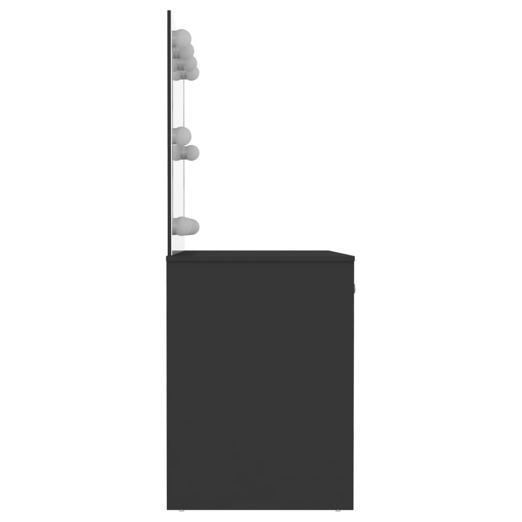vidaXL Тоалетка с LED лампи, 110x55x145 см, МДФ, черна