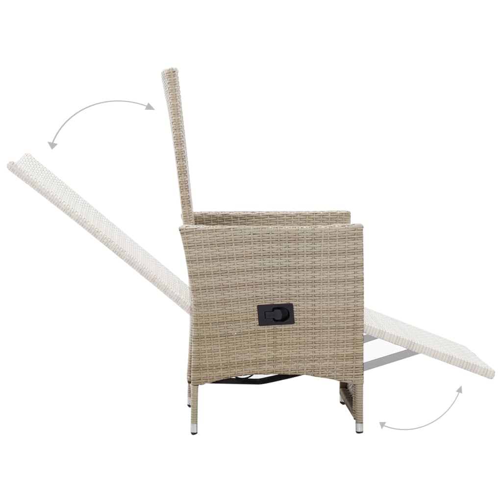 vidaXL Накланящи градински столове с възглавници 2 бр полиратан бежови