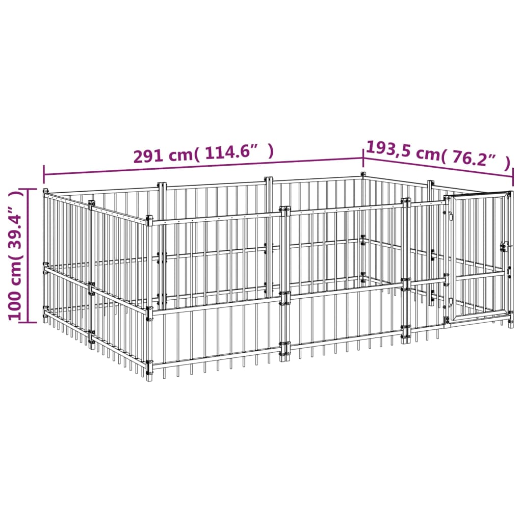 vidaXL Дворна клетка за кучета, стомана, 5,63 м²