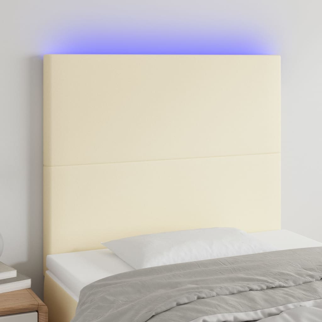 vidaXL LED горна табла за легло, кремава, 90x5x118/128 см