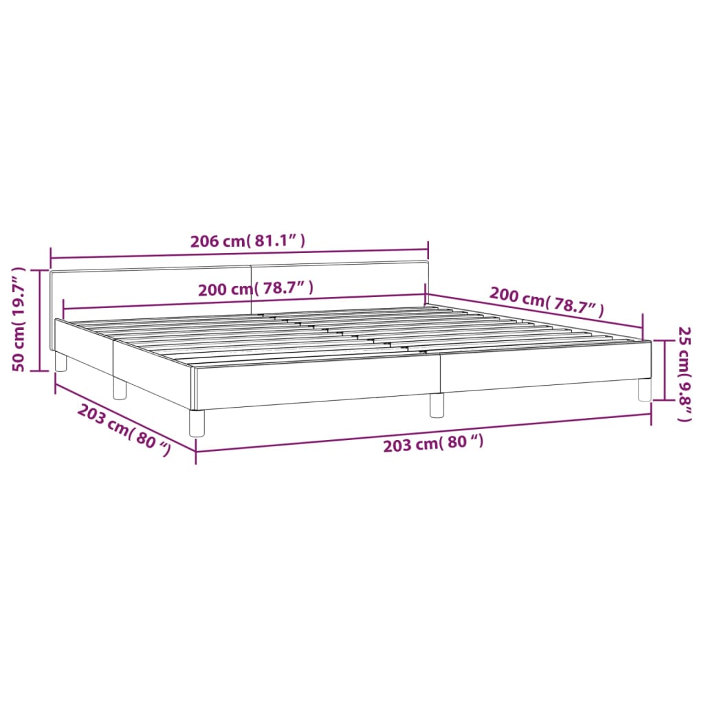 vidaXL Рамка за легло с табла, кремава, 200x200 см, изкуствена кожа