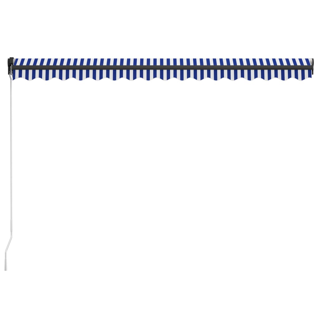 vidaXL Ръчно прибиращ се сенник, 450x300 см, синьо и бяло