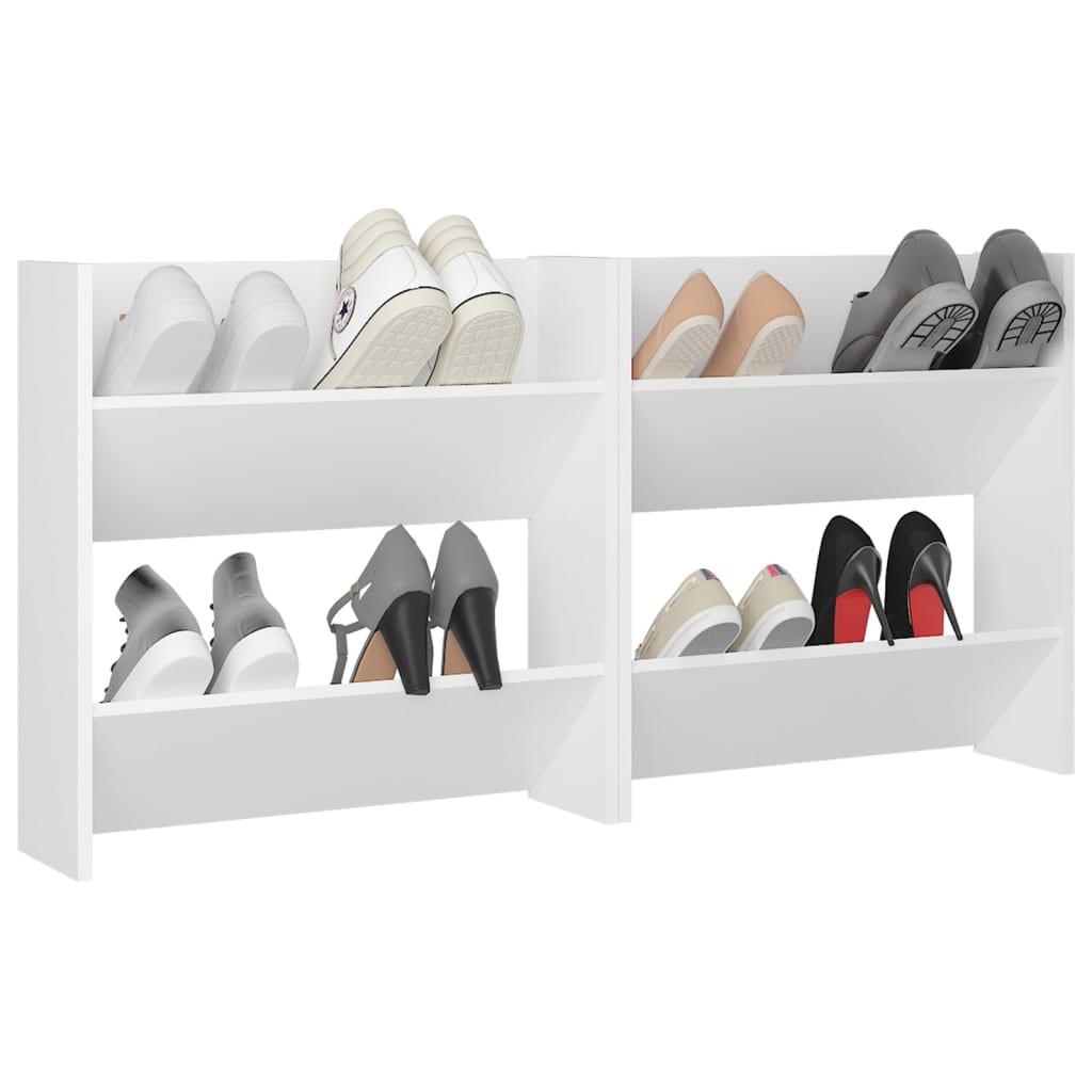 vidaXL Стенни шкафове за обувки, 2 бр, бели, 60x18x60 см, ПДЧ