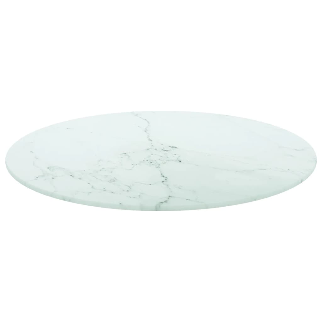 vidaXL Плот за маса бял Ø50x0,8 см закалено стъкло с мраморен дизайн