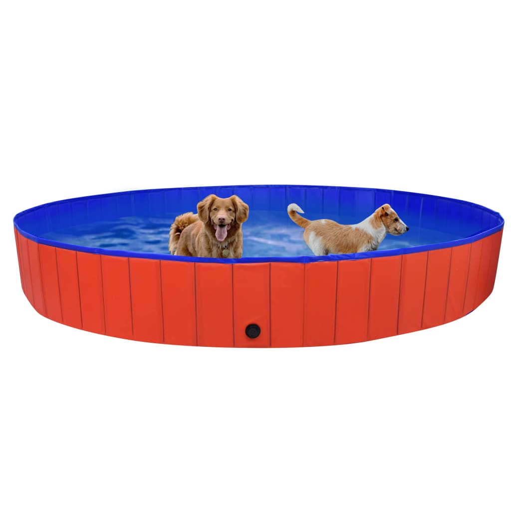 vidaXL Сгъваем басейн за кучета, червен, 300x40 см, PVC