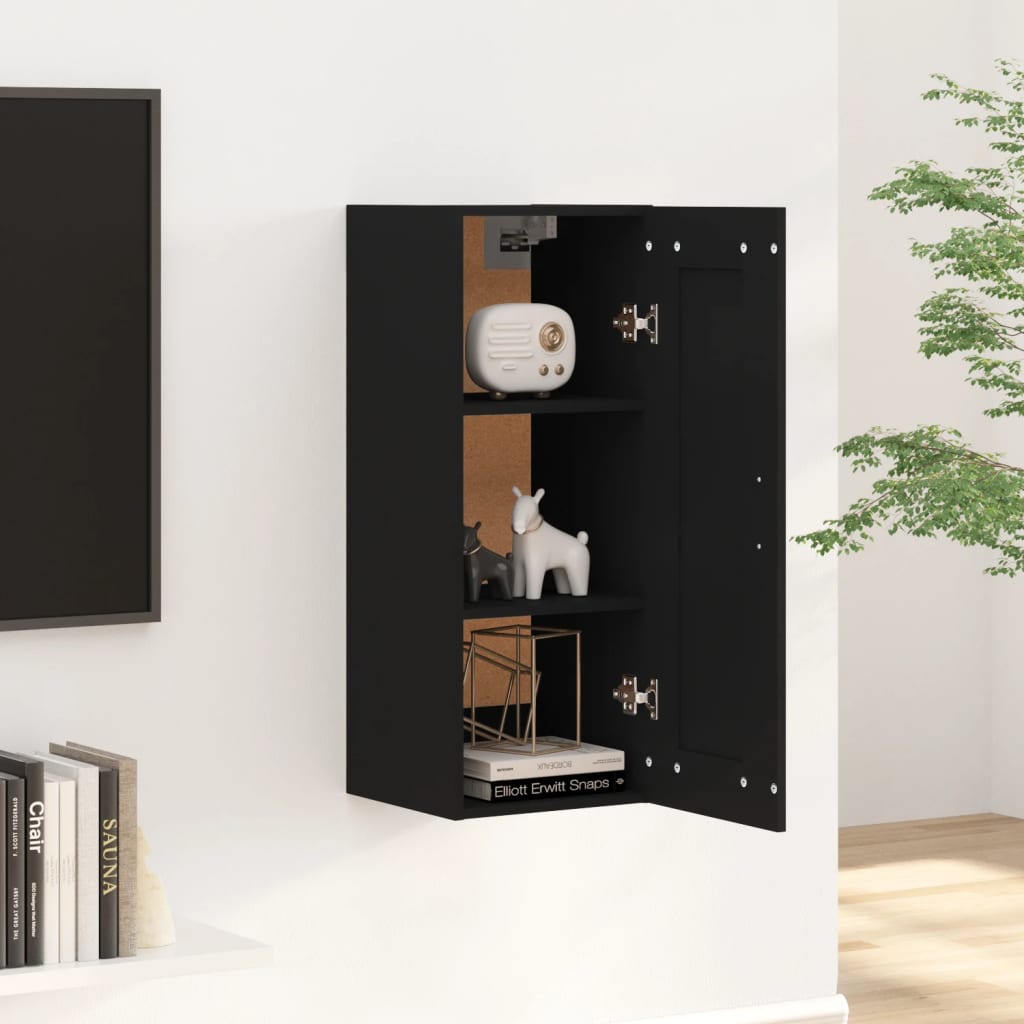 vidaXL Окачен шкаф,черен, 35x34x90 см, инженерно дърво