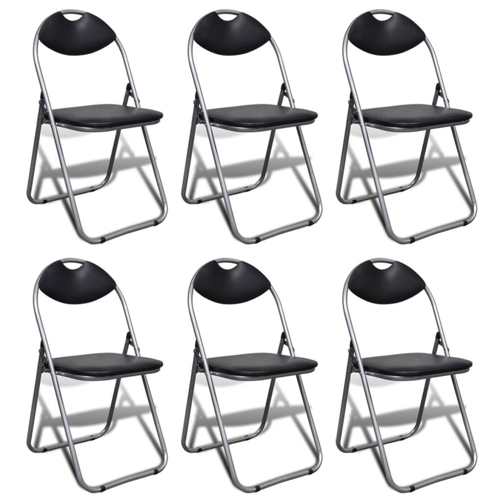 vidaXL Сгъваеми трапезни столове 6 бр черни изкуствена кожа и стомана
