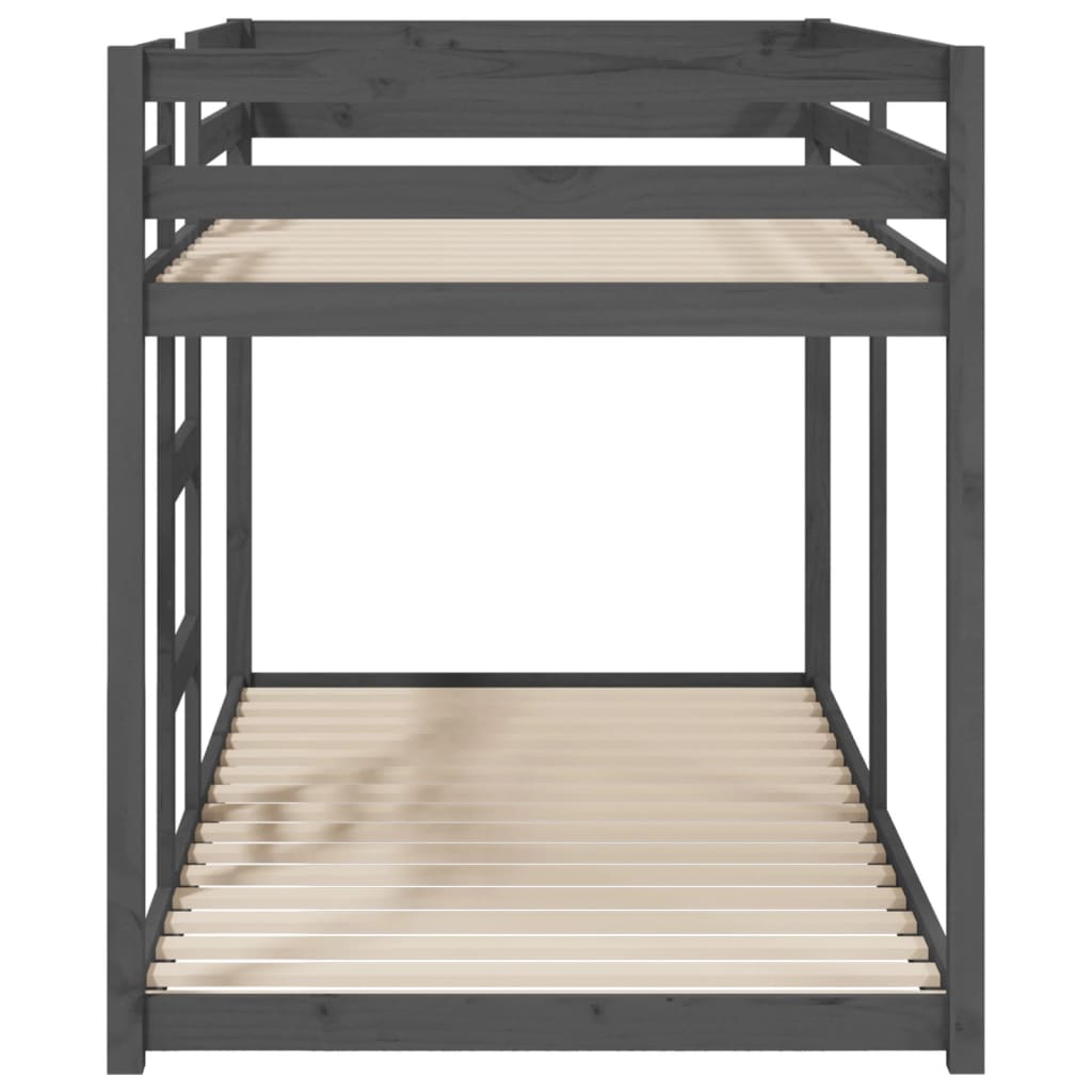 vidaXL Двуетажно легло, сиво, 90x200 см, борово дърво масив