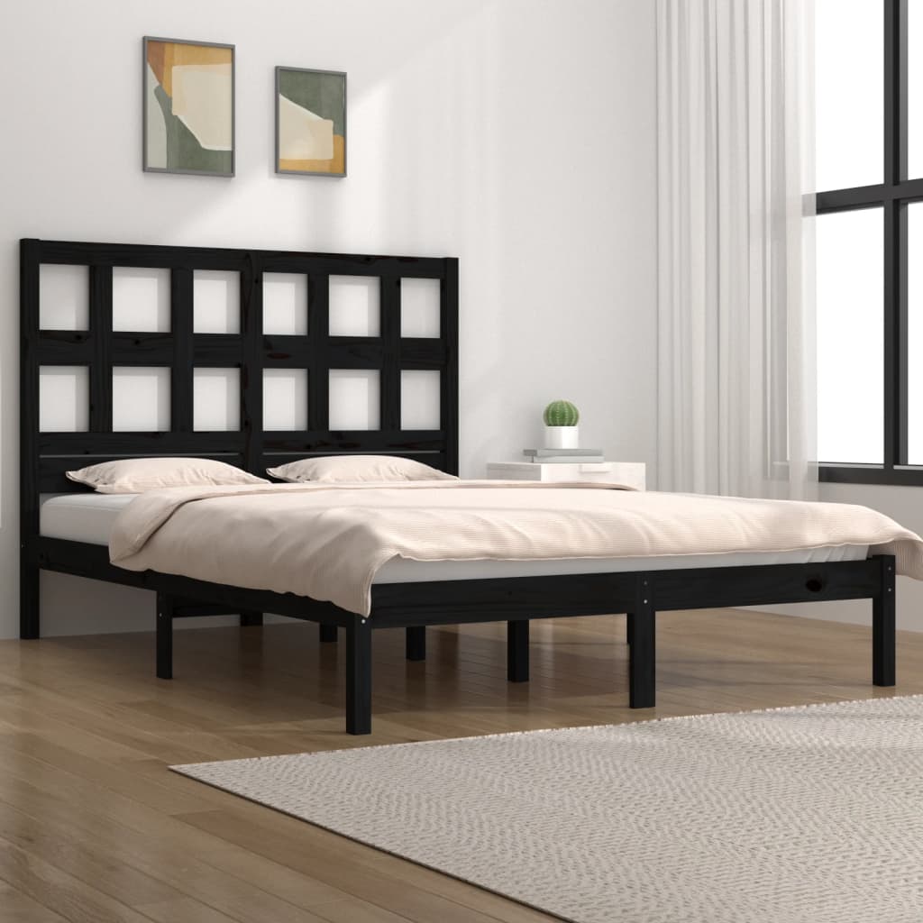 vidaXL Рамка за легло, черна, бор масив, 120x190 см, Small Double