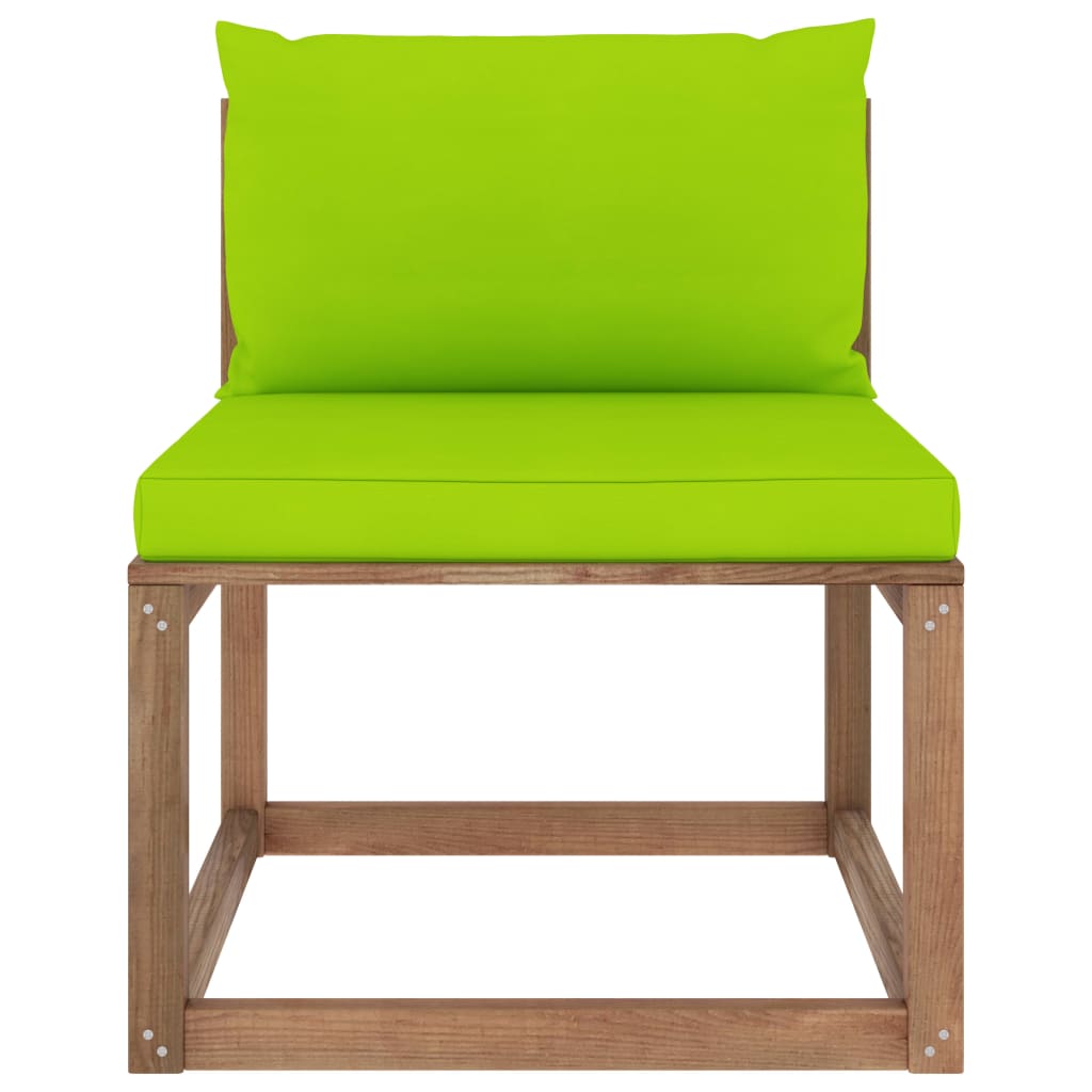 vidaXL Градински палетен среден диван с яркозелени възглавници
