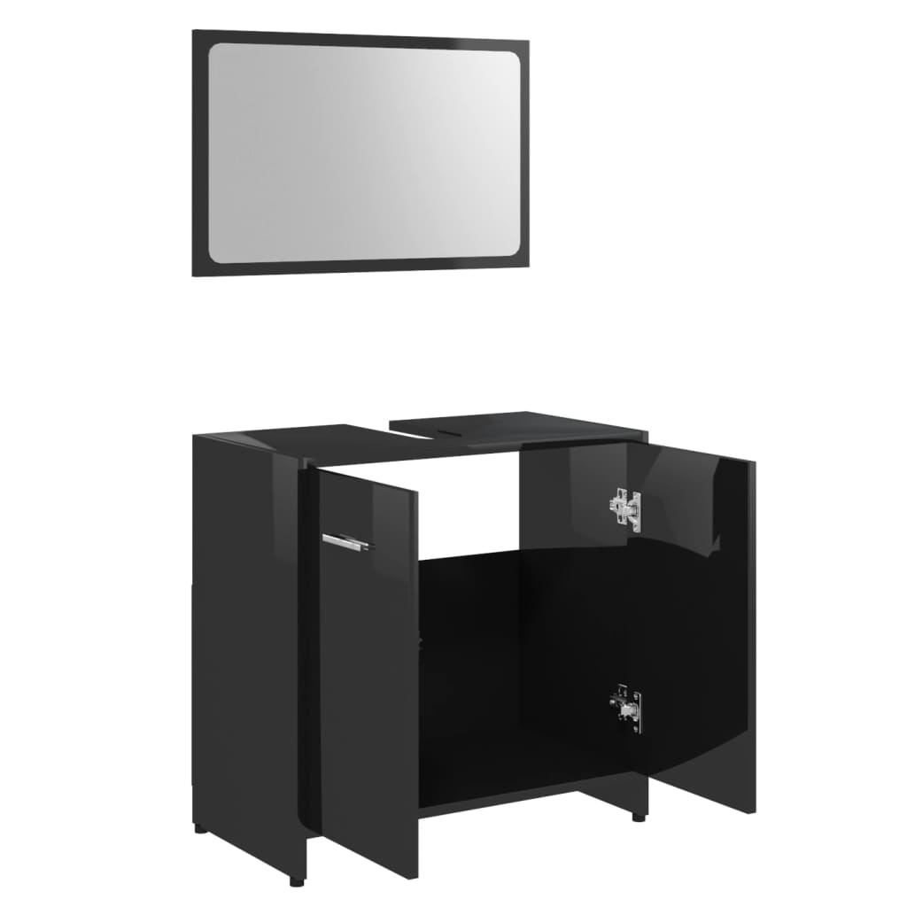 vidaXL Комплект мебели за баня, черен гланц, инженерно дърво