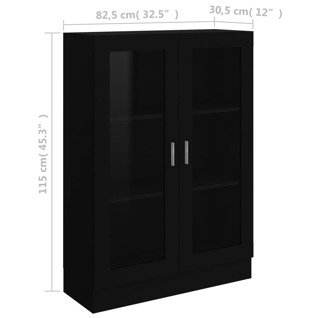 vidaXL Шкаф витрина, черен, 82,5x30,5x115 см, ПДЧ