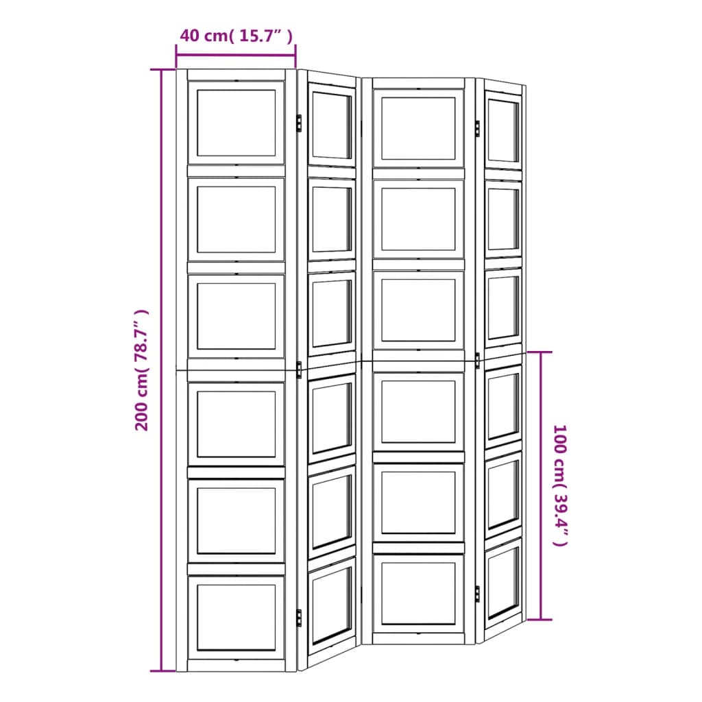 vidaXL Разделител за стая, 4 панела, бял, дърво пауловния масив
