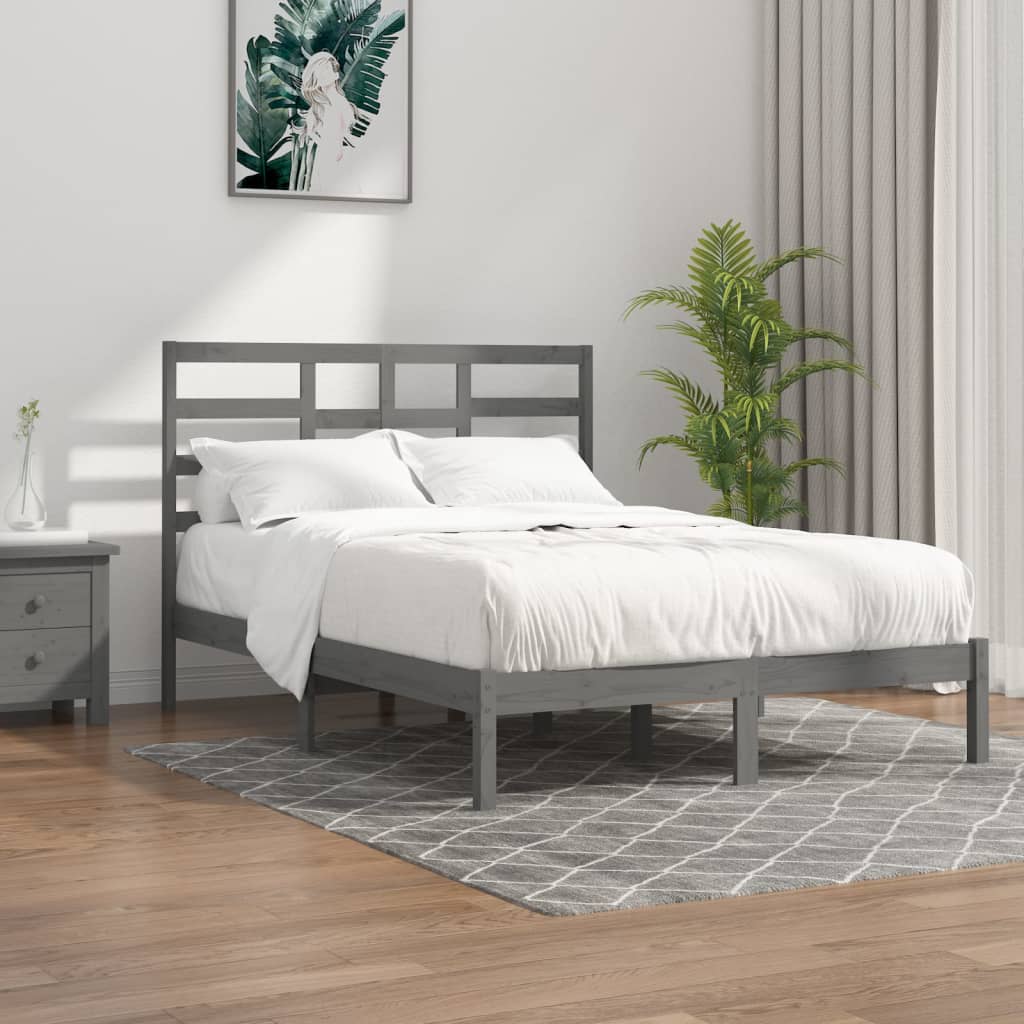 vidaXL Рамка за легло, сива, дърво масив, 140x190 см