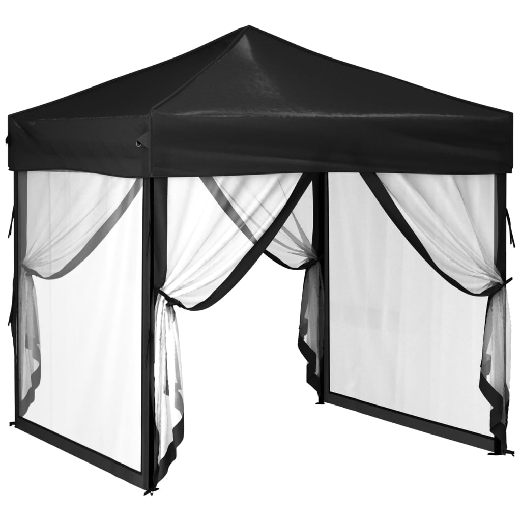 vidaXL Сгъваема парти палатка със странични стени, черна, 2x2 м