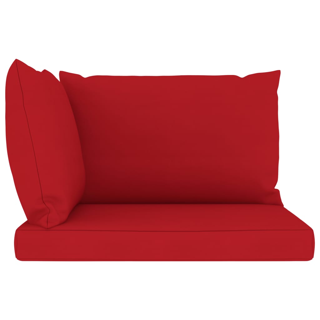 vidaXL Градински 2-местен диван от палети с червени възглавници бор