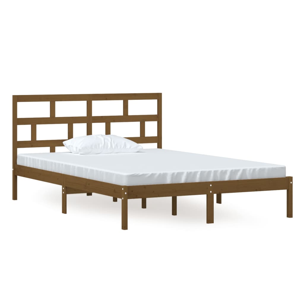 vidaXL Рамка за легло, меденокафява, борово дърво масив, 140x200 см