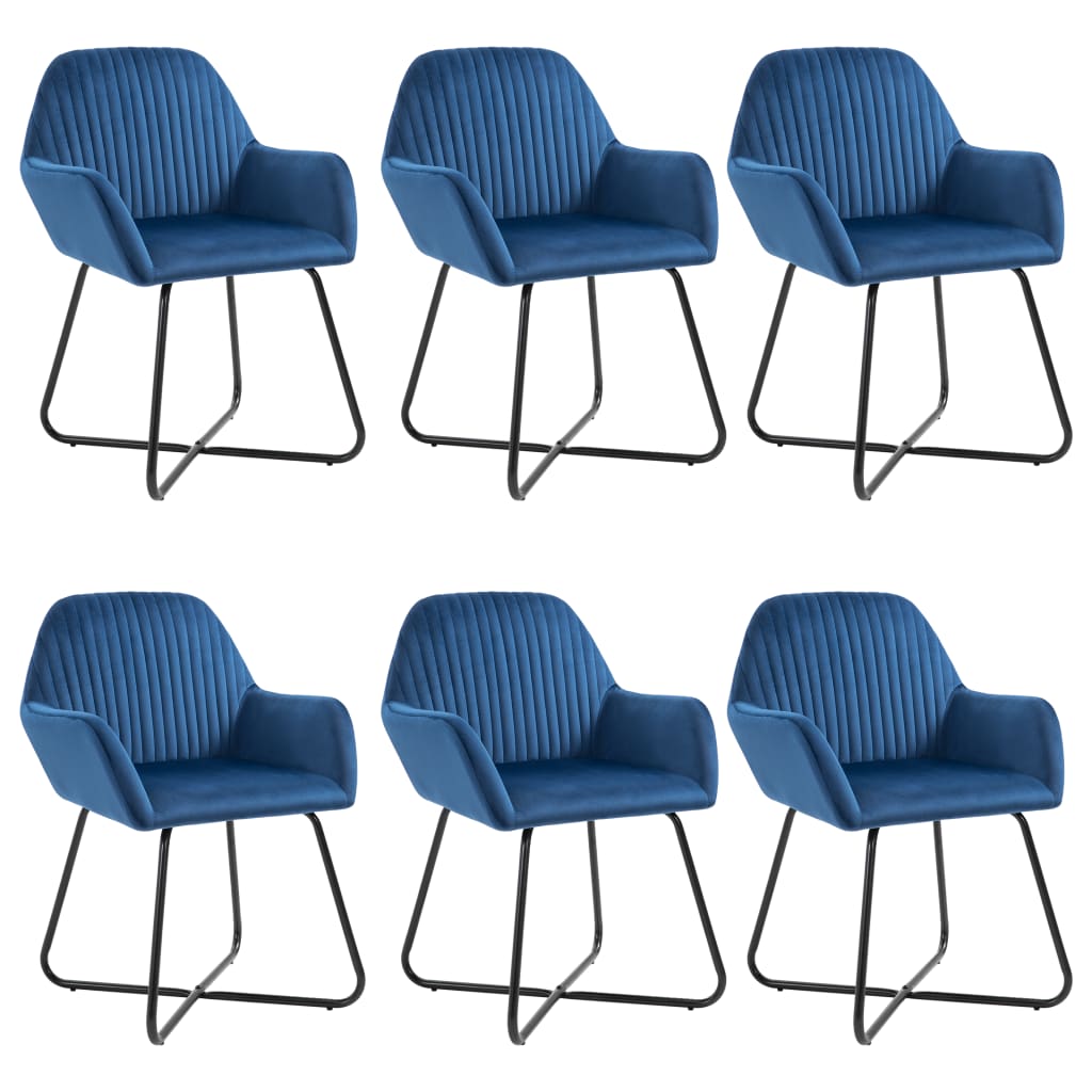 vidaXL Трапезни столове, 6 бр, сини, кадифе
