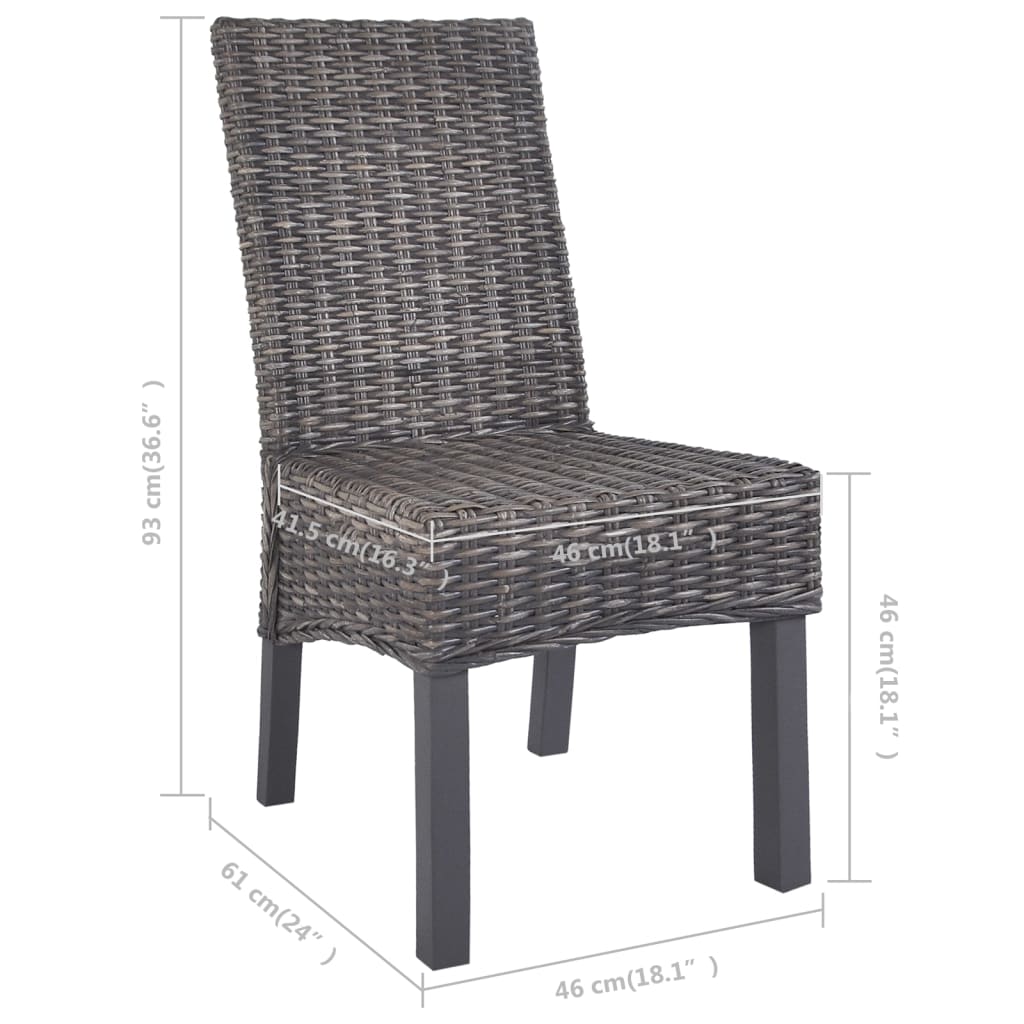 vidaXL Трапезни столове, 6 бр, кафяви, кубу ратан и мангова дървесина