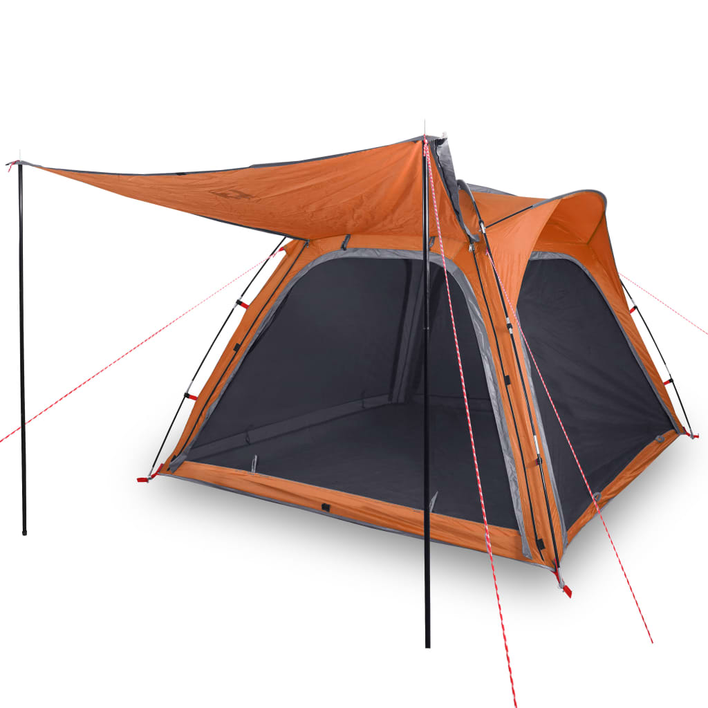 vidaXL Къмпинг палатка 4 души сиво-оранжева бързо освобождаване