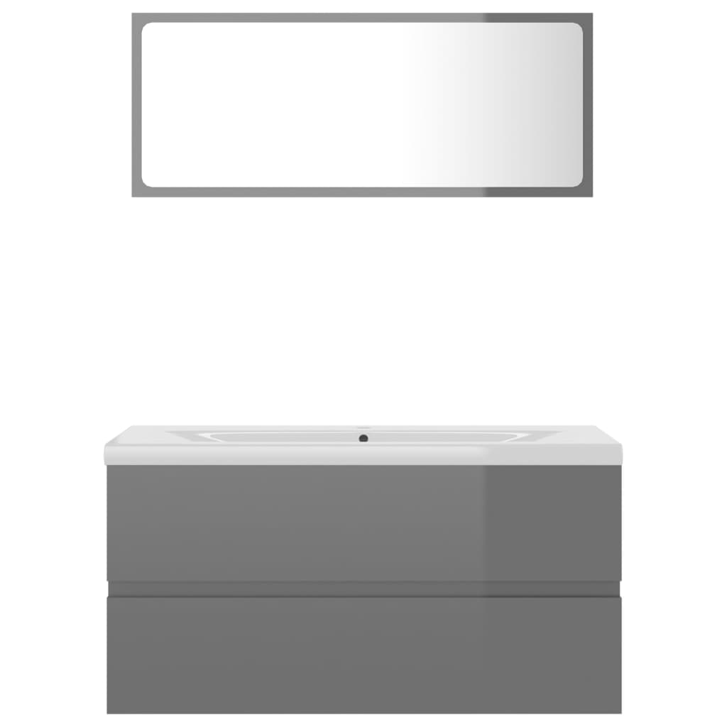 vidaXL Комплект мебели за баня, сив гланц, ПДЧ