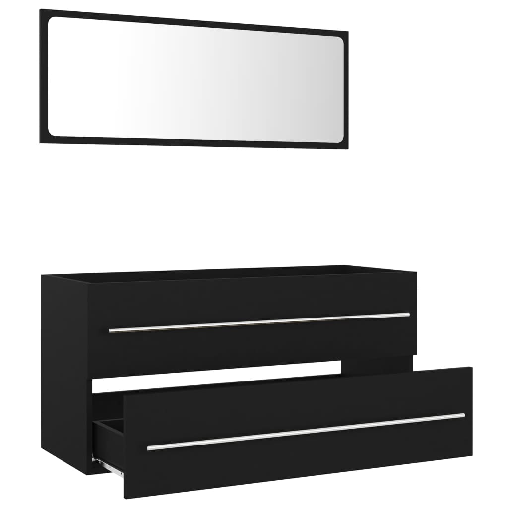 vidaXL Комплект мебели за баня от 2 части, черен, ПДЧ
