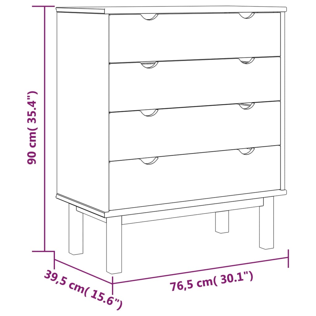 vidaXL Шкаф с чекмеджета OTTA кафяво и бяло 76,5x39,5x90 см бор масив