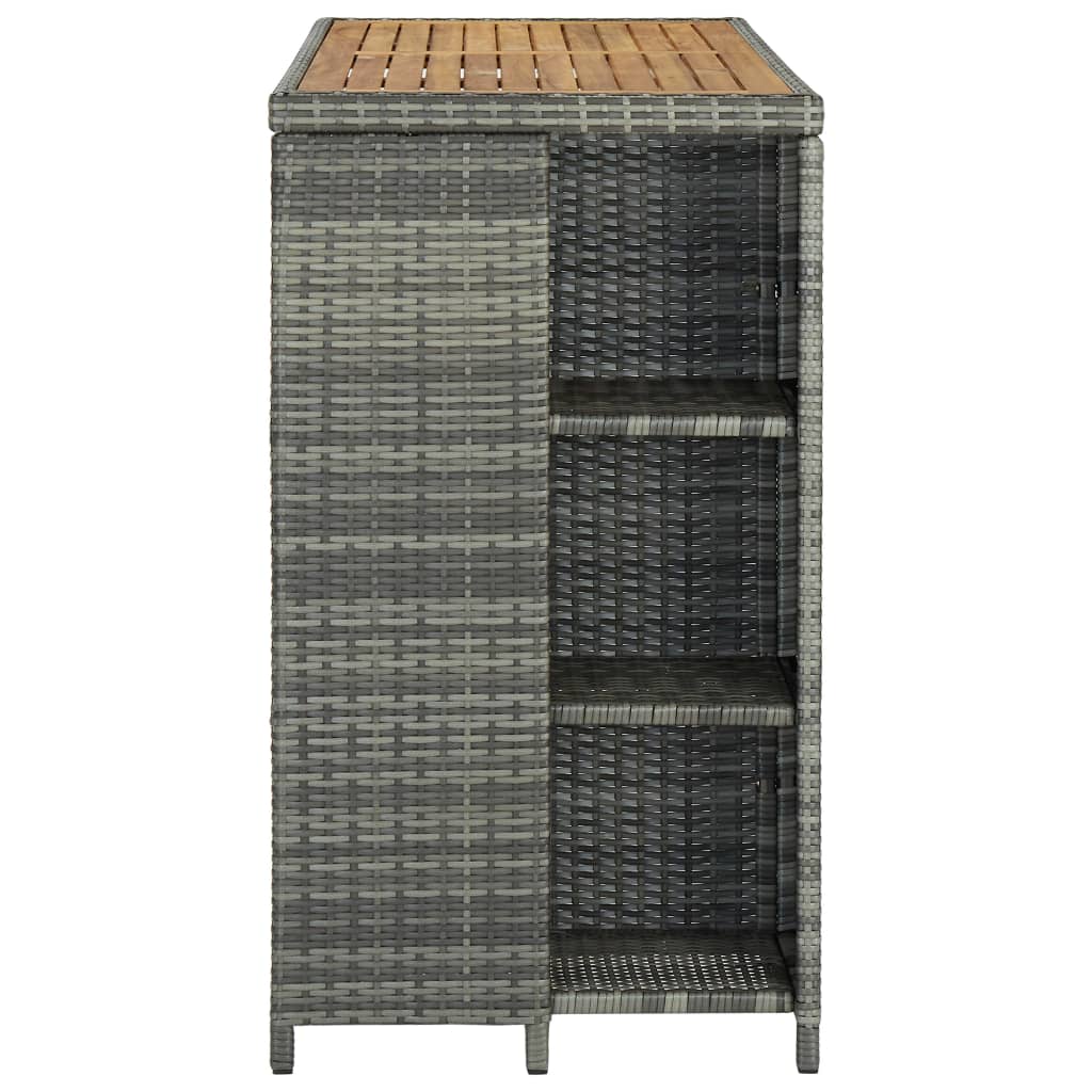 vidaXL Бар маса с шкаф за съхранение, сива, 120x60x110 см, полиратан