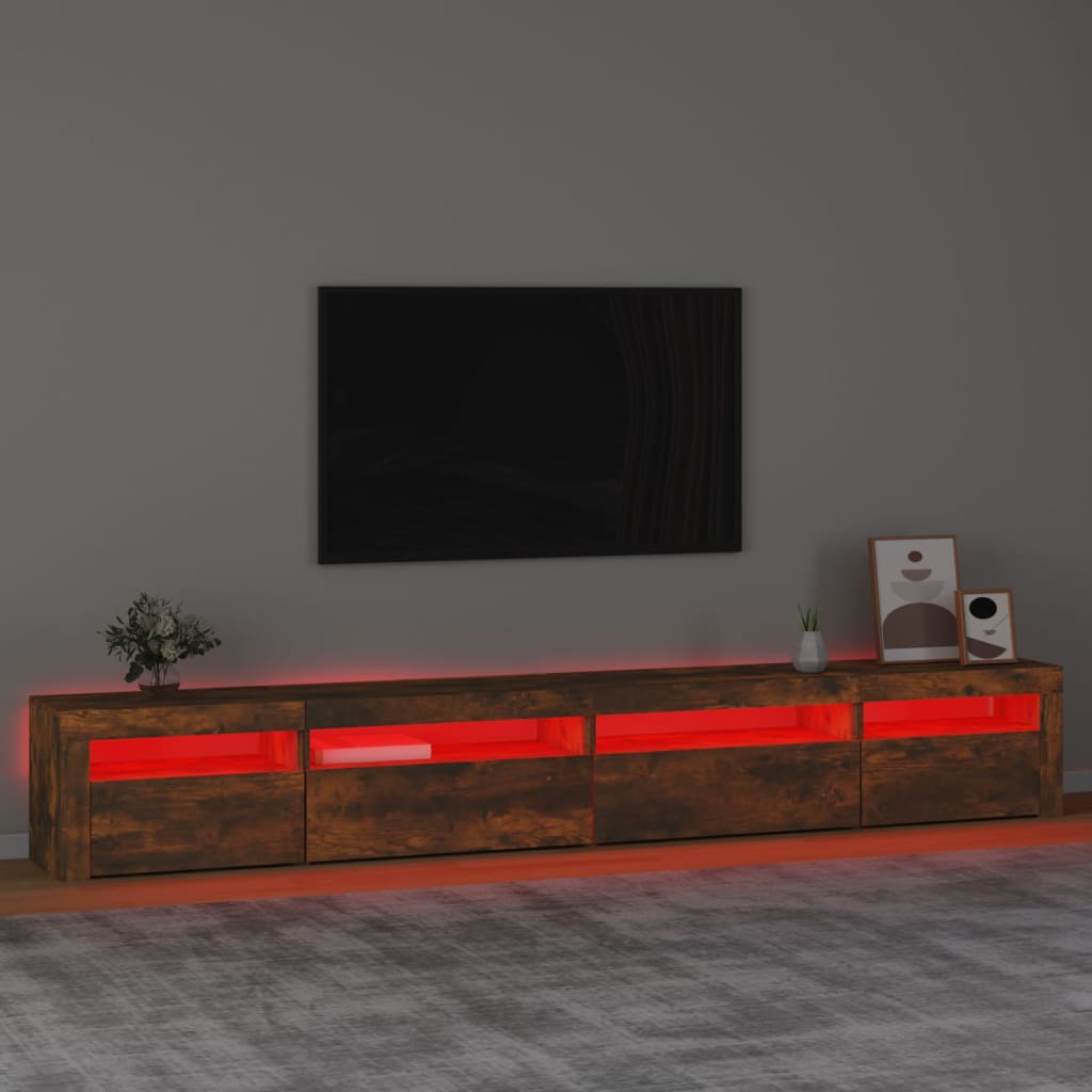 vidaXL ТВ шкаф с LED осветление, опушен дъб, 270x35x40 см