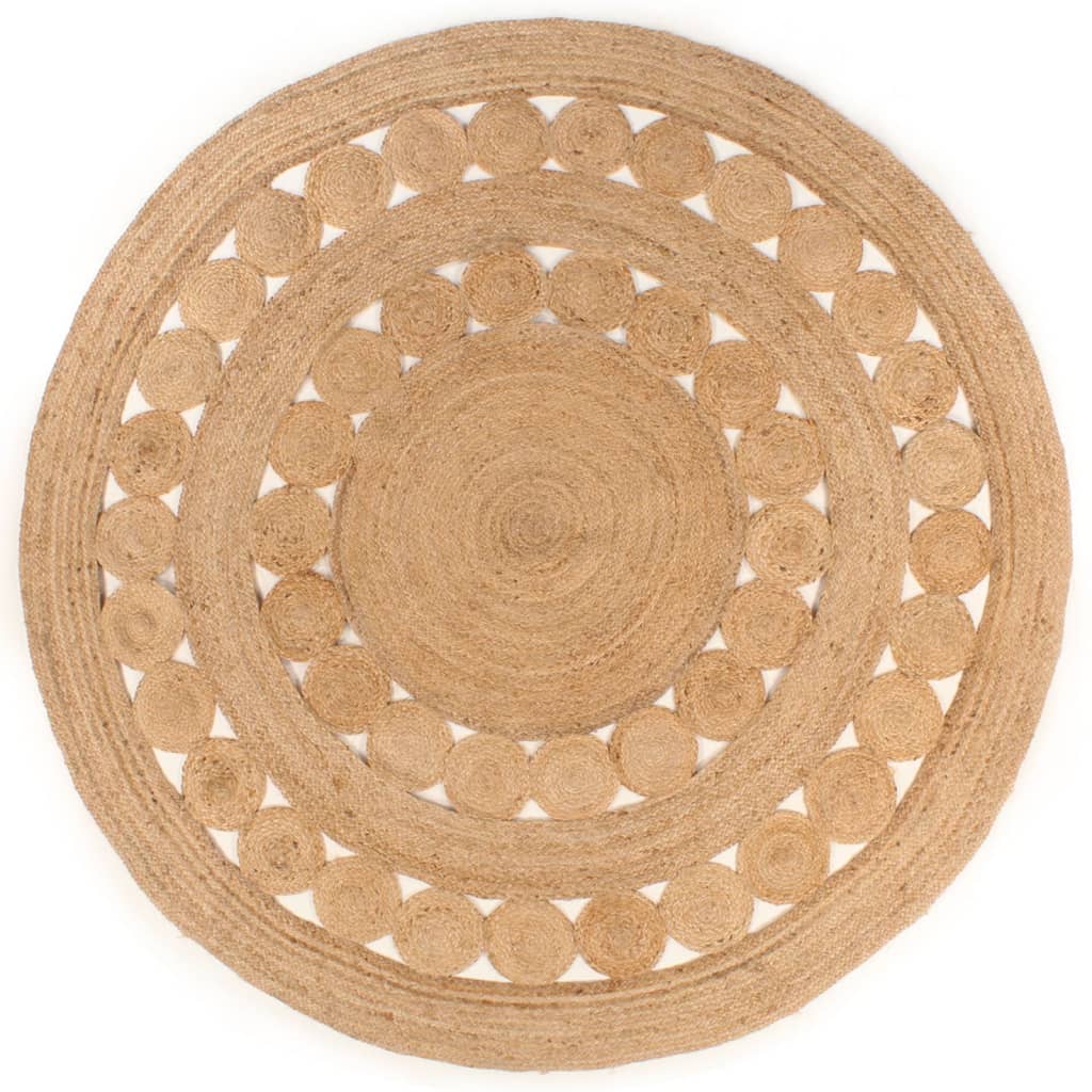 vidaXL Плетен килим с дизайн, от юта, 240 см, кръгъл
