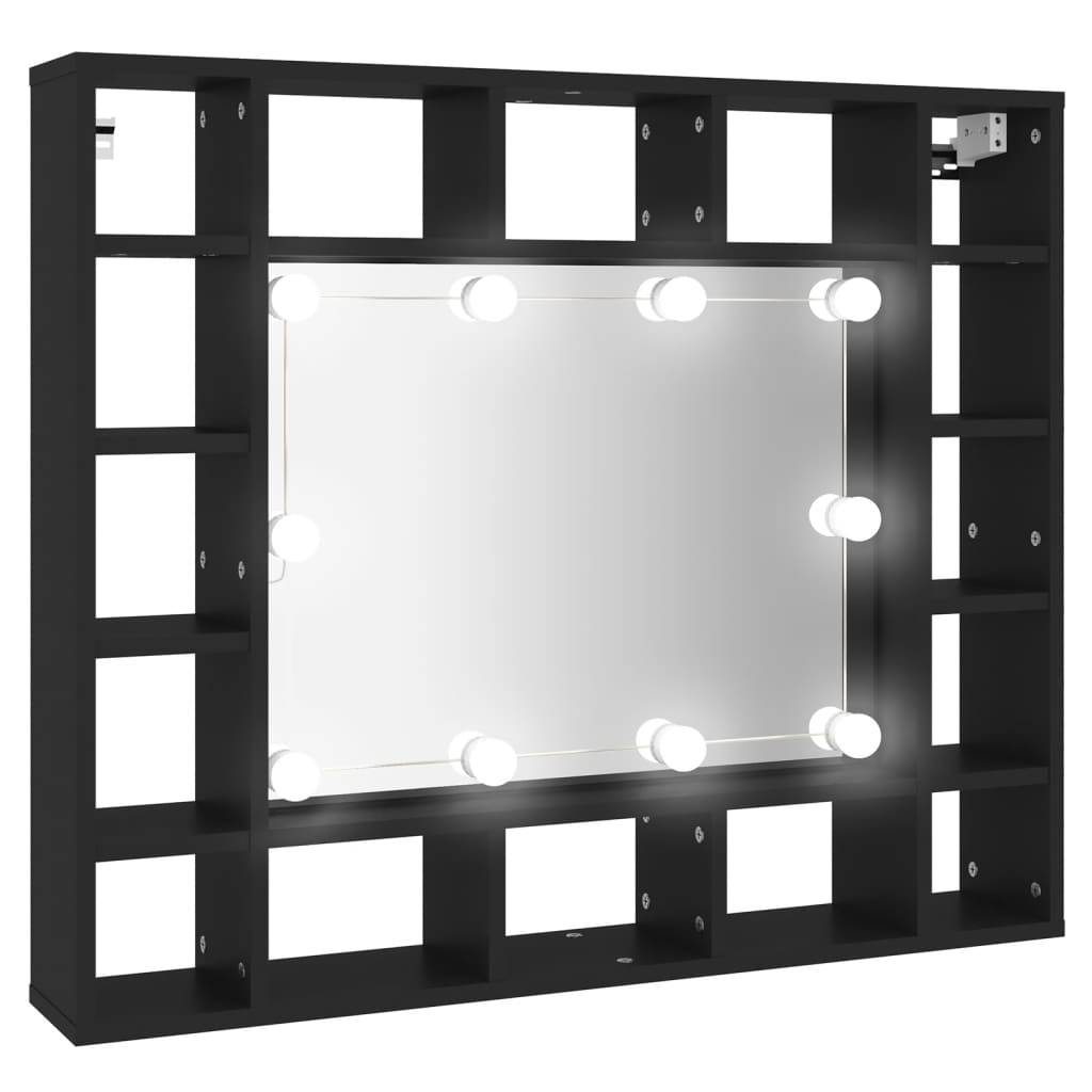 vidaXL LED огледален шкаф, черен, 91x15x76,5 см