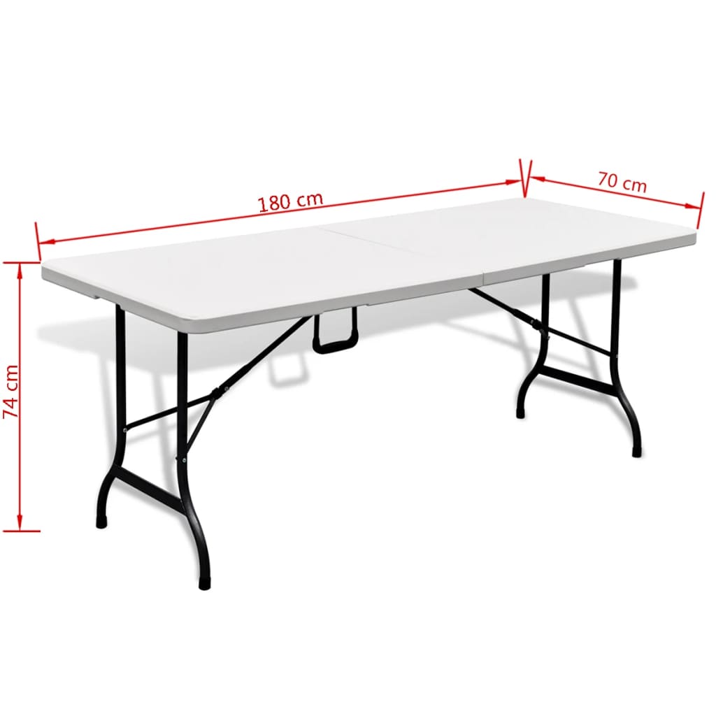 vidaXL Сгъваема градинска маса с 2 пейки, 180 см, стомана и HDPE, бяла