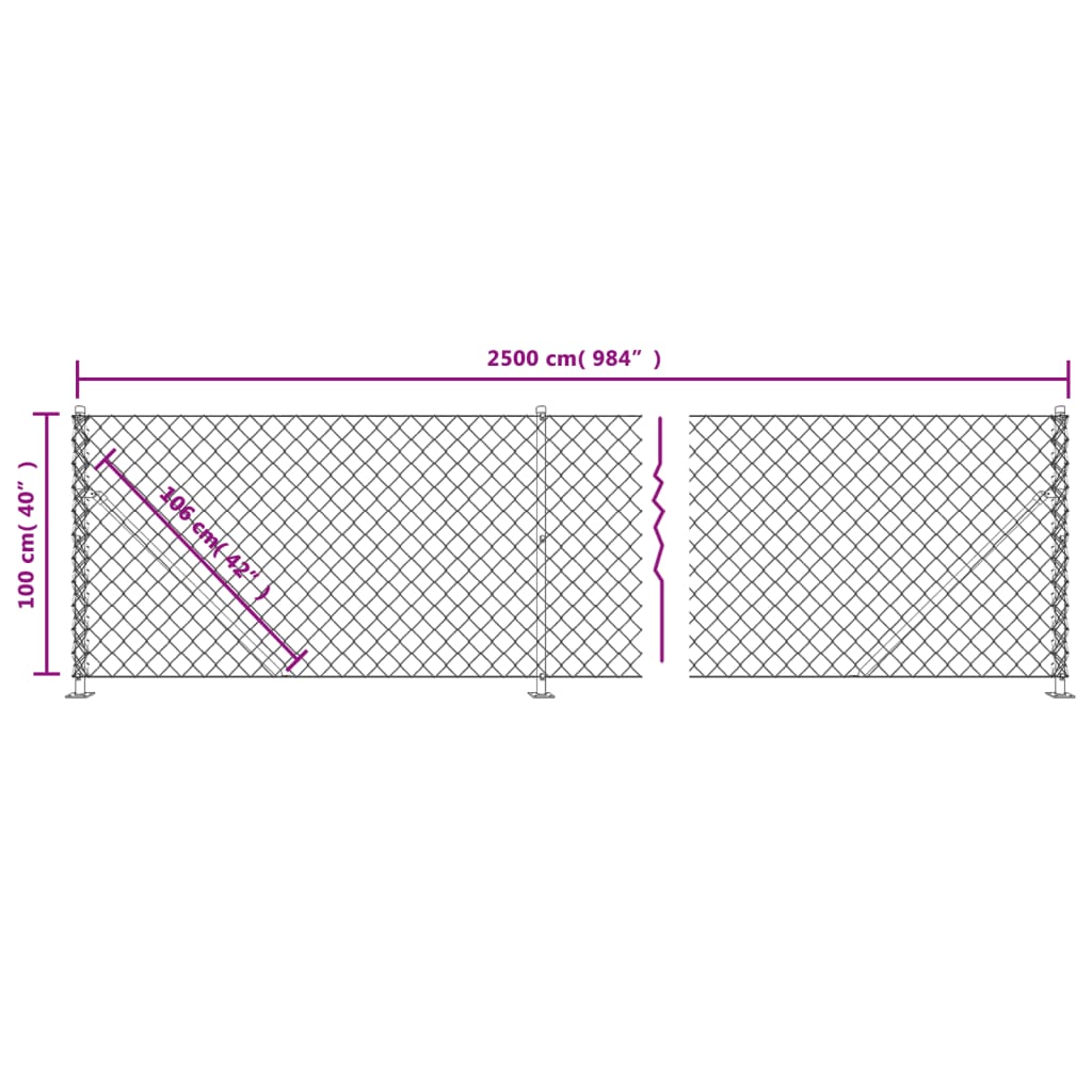 vidaXL Плетена оградна мрежа с фланец, сребриста, 1x25 м