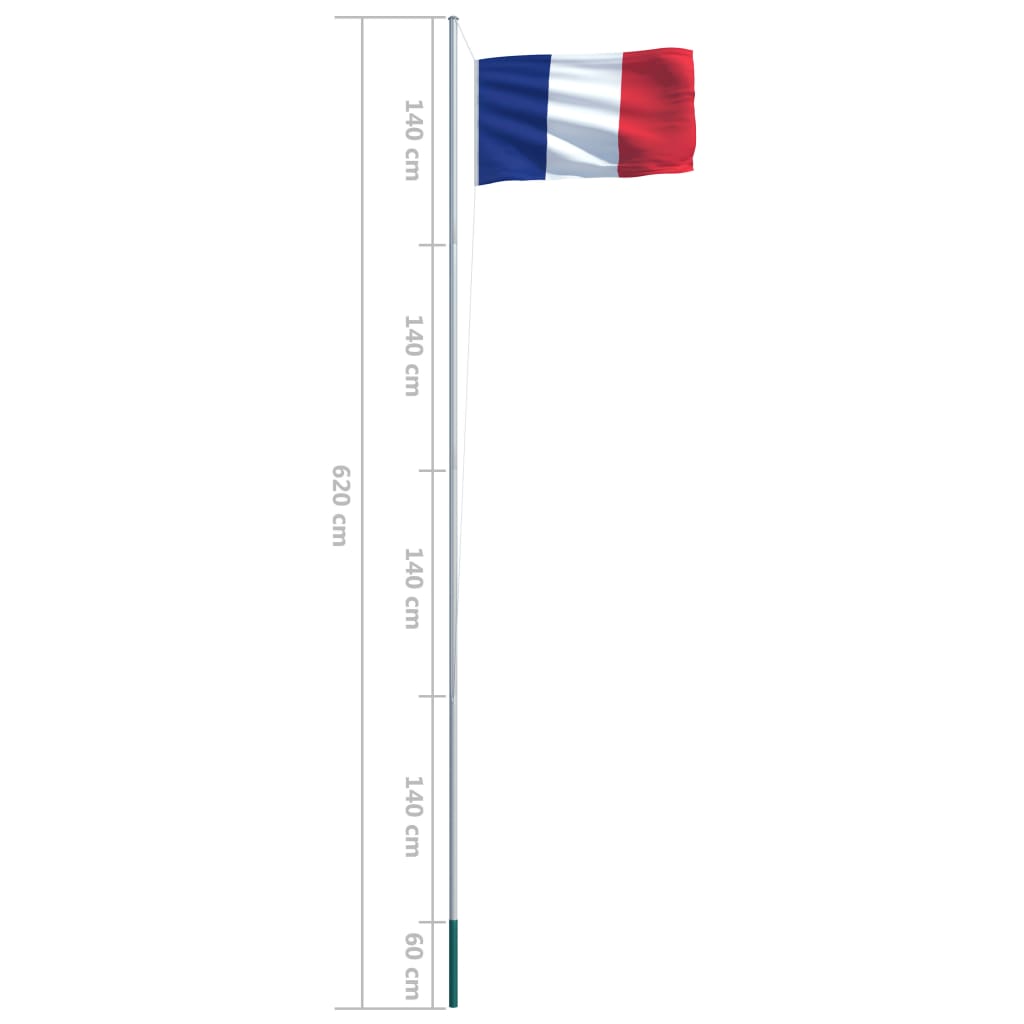 vidaXL Флаг на Франция и алуминиев флагщок, 6,2 м