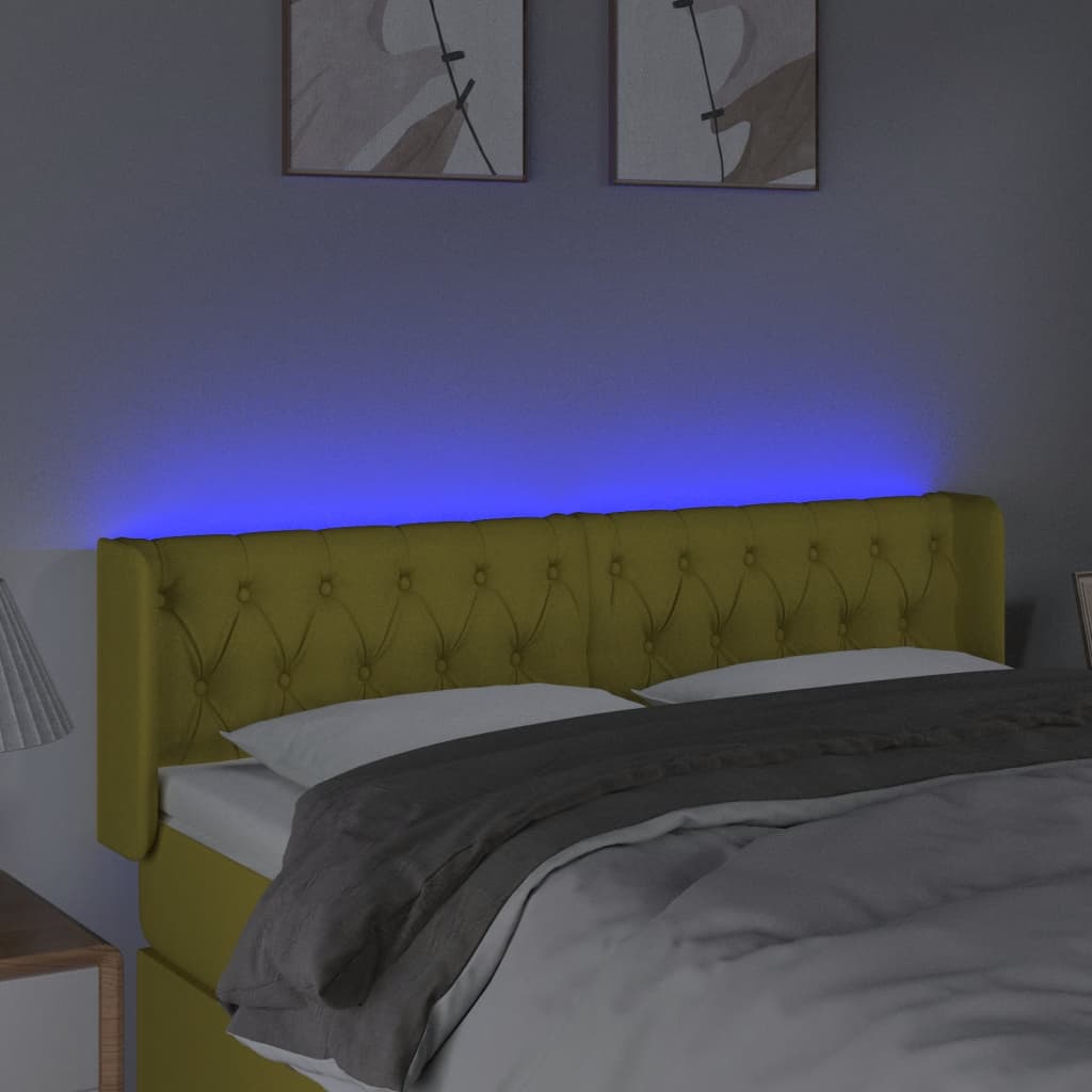 vidaXL LED горна табла за легло, зелена, 147x16x78/88 см, плат