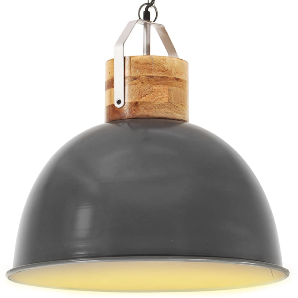 vidaXL Индустриална пенделна лампа сива кръгла 51 см E27 манго масив