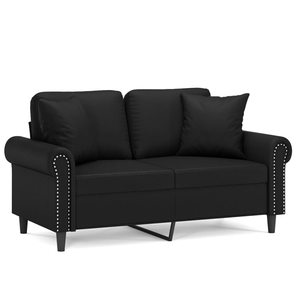 vidaXL 2-местен диван с възглавници, черен, 120 см, изкуствена кожа