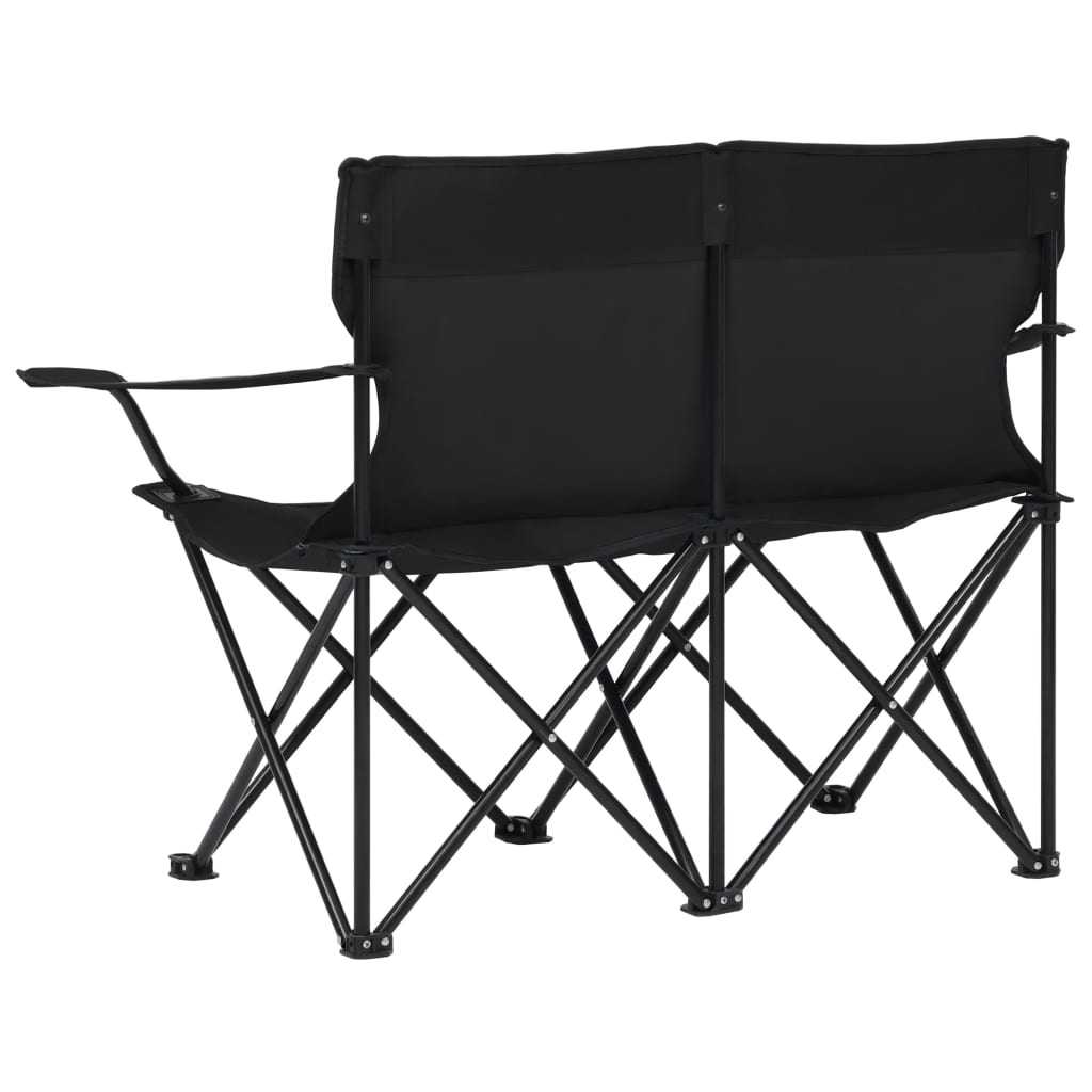 vidaXL 2-местен сгъваем къмпинг стол, стомана и плат, черен