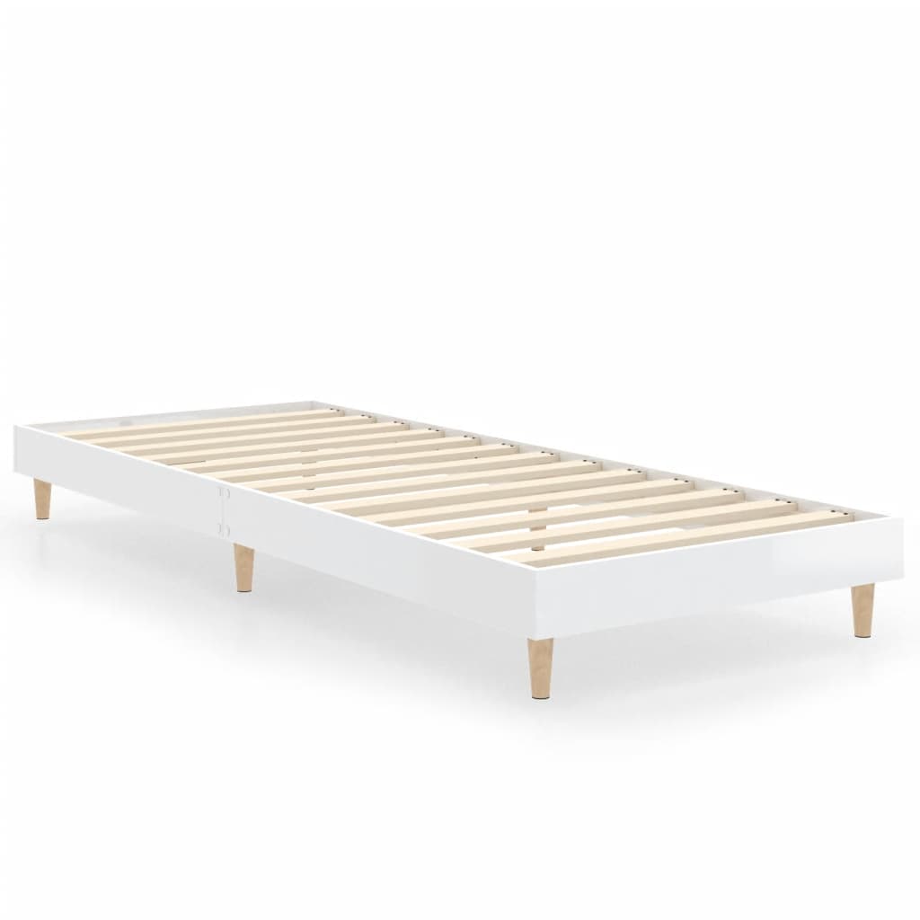 vidaXL Рамка за легло, бял гланц, 75x190 см, инженерно дърво