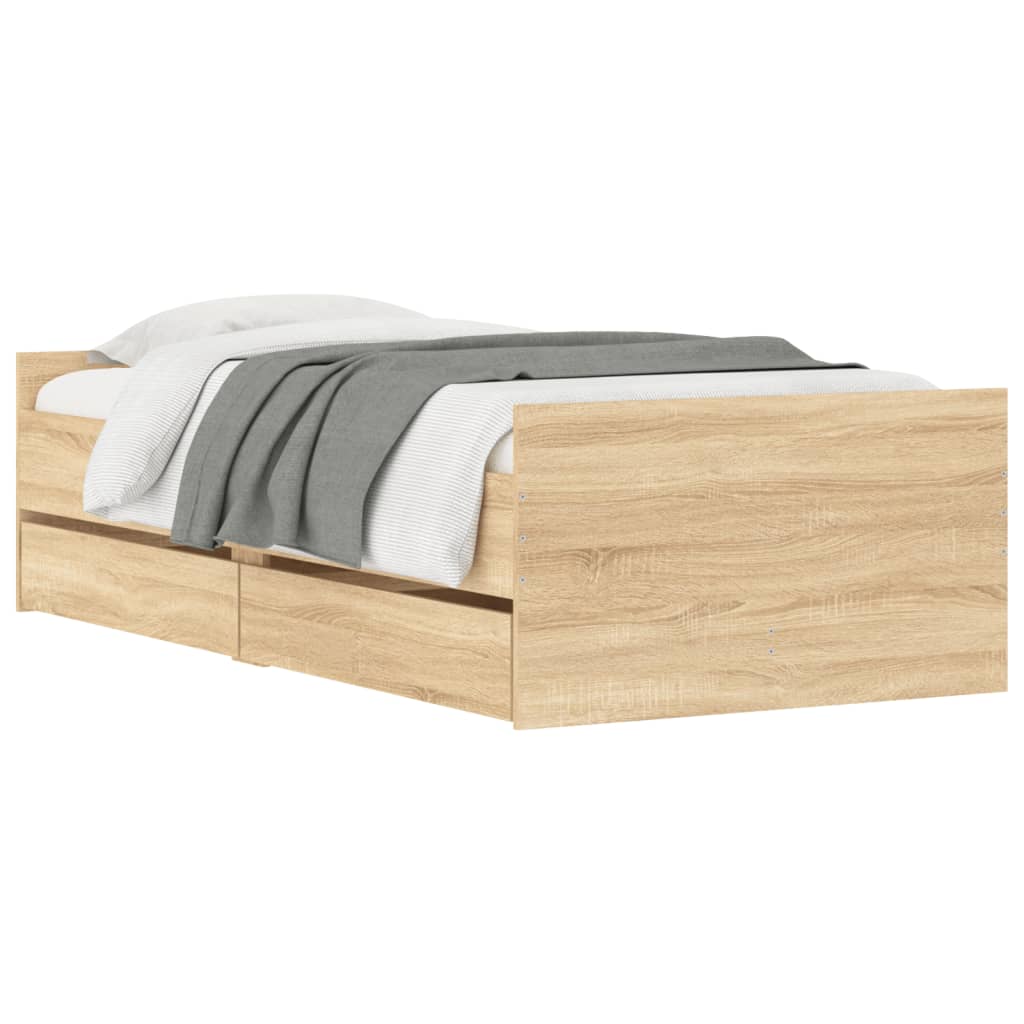 vidaXL Рамка за легло с чекмеджета дъб сонома 75x190 см Small Single