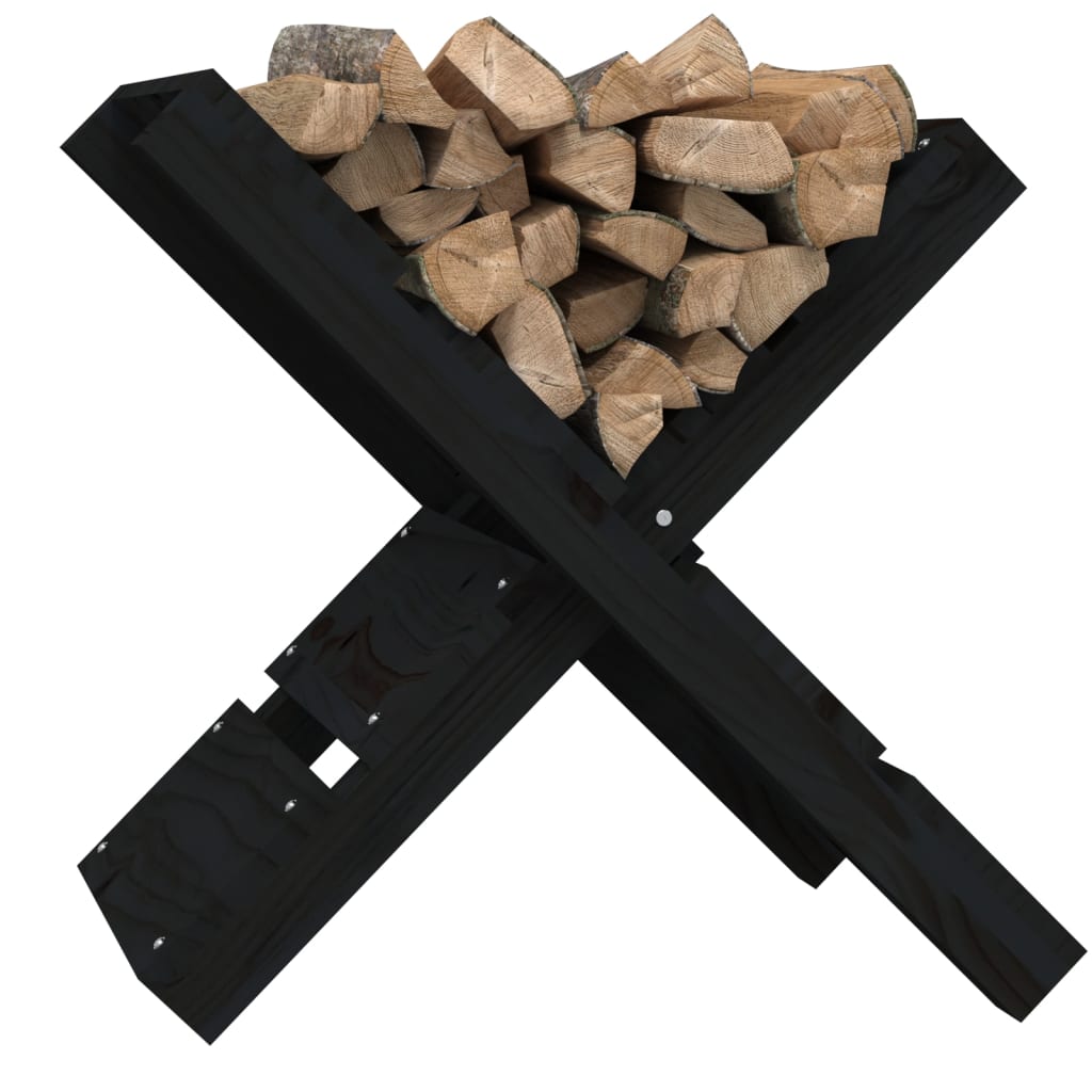 vidaXL Поставка за дърва, черна, 47x39,5x48 см, борово дърво масив