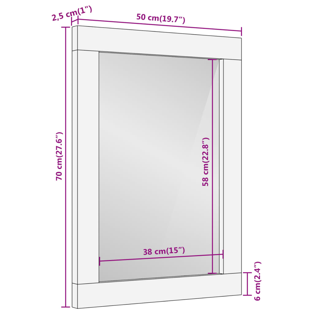 vidaXL Огледало за баня 50x70x2,5 см акациево дърво масив и стъкло