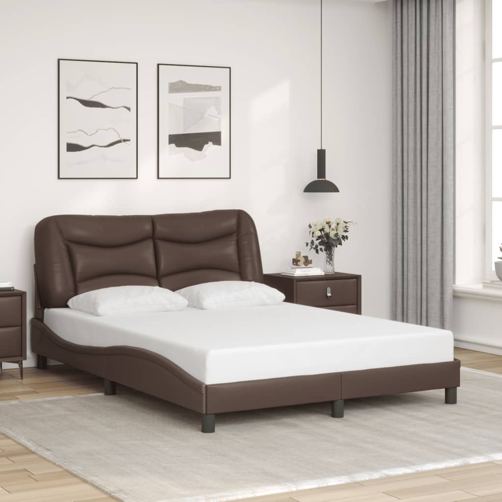 vidaXL Рамка за легло с табла, кафява, 120x200 см, изкуствена кожа