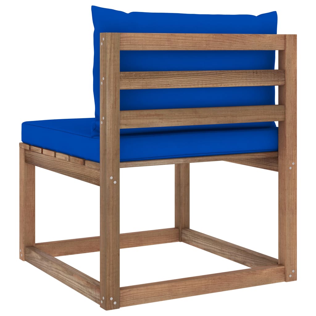 vidaXL Градински палетен среден диван със сини възглавници