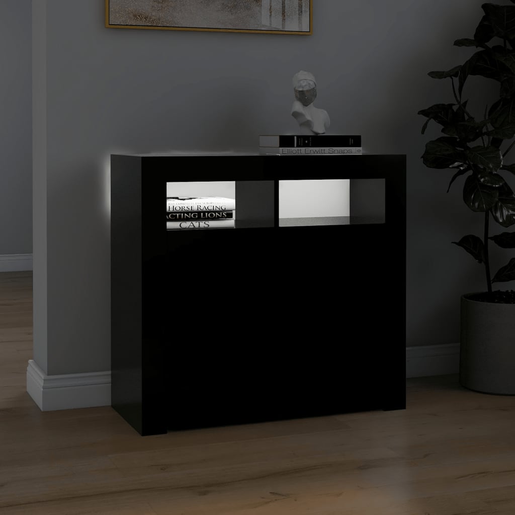 vidaXL Сайдборд с LED светлини, черен, 80x35x75 см