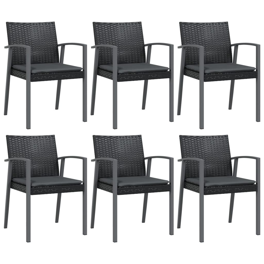 vidaXL Градински стол с възглавници 6 бр черни 56,5x57x83 см полиратан